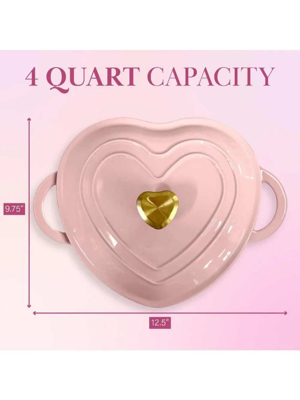 Heart-Shaped Enameled Cast Iron Dutch Oven Pot with Lid, 4-Quart, Pink, Oven